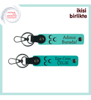 Romantik Hediyeler Arasında En Özeli – Üç Hilal Kişiye Özel Anahtarlık, Turkuaz-Turkuaz