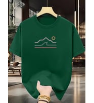 Unisex Güneşli Dağ Tasarım Basklı Tshirt (Yeşil)
