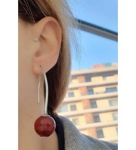 Akik Taşlı Tasarım 925 ayar Gümüş Küpe