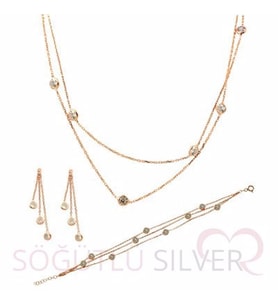 Söğütlü Silver Gümüş Rose sıra  zirkon taşlı set