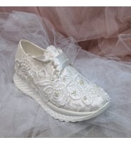 Berush Bride 818 Serisi  Dolgu Topuk Boncuk Güpürlü Gelinlik Ayakkabısı (Sedef)