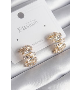 Pirinç Gold Renk Zirkon Taşlı Kadın Küpe