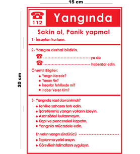 Metal Yangında Yapılacaklar 15 Cm x 20 Cm Uyarı Levhası Yönlendirme Tabelası