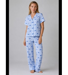 Night Kurdele Desenli Çizgili Bürümcük Pijama Takımı 4645