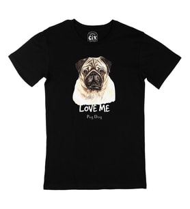 Love Me Pug Dog Siyah Tişört