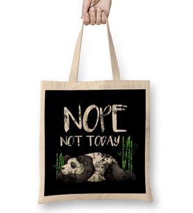 Funny Nope Not Today Lazy Sleepy Panda Distressed Bez Çanta Uzun Saplı