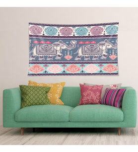 İndia Fil Desen Etnik Leke Tutmaz Kadife Dokulu Kumaş Duvar Örtüsü Duvar Halısı Tapestry (Karışık)
