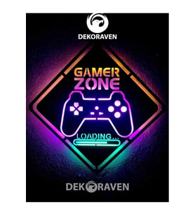 Mony Tasarım Gamer Zone Işıklı Ahşap Tablo -eat Sleep Game Repeat 55x40