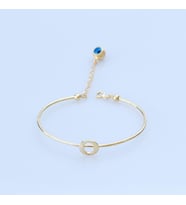 Gold Kaplama Nazar Boncuklu O Harfi Gümüş Bileklik