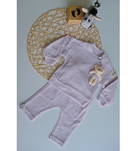 Peluş ayıcıklı kız bebek takımı (Lila)