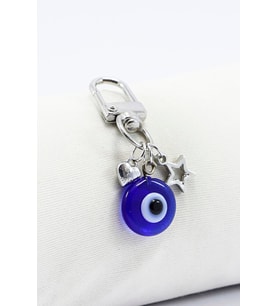 El Yapımı Cam Nazar Boncuğu Metal Kalpli Yıldızlı Klipsli Cüzdan Süsü Charm Çanta Süsü Anahtarlık