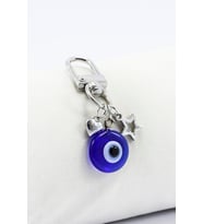 El Yapımı Cam Nazar Boncuğu Metal Kalpli Yıldızlı Klipsli Cüzdan Süsü Charm Çanta Süsü Anahtarlık