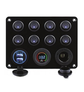 Işıklı Switch Panel, 8 Anahtarlı, Voltmetre ve USB Şarjlı