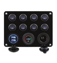 Işıklı Switch Panel, 8 Anahtarlı, Voltmetre ve USB Şarjlı