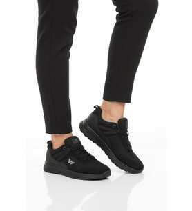 Walkway Siyah Beyaz Fileli Hafif Bağcıklı Unisex Spor Ayakkabı 7001 Omina G (Siyah-Siyah)