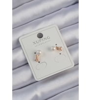 Xuping Rose Renk Zirkon Taşlı İncili Minimal Fiyonk Küpe