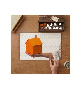 Turuncu Maket Ev - Proje - Mimarlık Tasarımı 240 parça Ahşap Puzzle Ahşap Kutuda MP01593