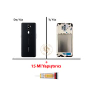 Oppo A5 2020 Siyah Uyumlu Lensli Orta Kasa + B7000 Yapıştırıcı Full Kasa Kapak Gövde Housing