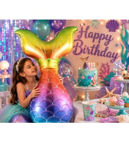 Folyo Balon Deniz Kızı Kuyruğu Rengarenk 36 İnç Mermaid Parti Süsü Dekor Balon