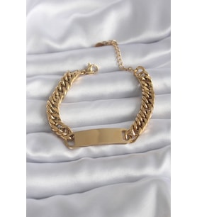 316L Çelik Gold Renk İsim Yazılabilir Plaka Model Kadın Bileklik 5886 - SSSSSS6126-9576