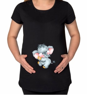 BK Gift Bebek Fil Tasarımlı Siyah Hamile Tişört-3