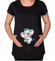 BK Gift Bebek Fil Tasarımlı Siyah Hamile Tişört-3
