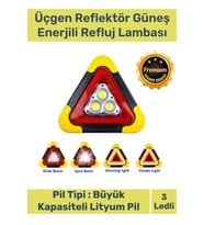 Premium Su Geçirmez Sızdırmaz 3 Ledli Solar Üçgen Reflektör Güneş Enerjili Refluj Araba Oto Lambası
