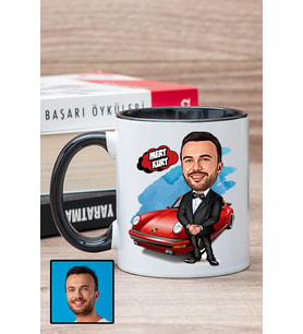 Erkeğe Hediye Kişiye Özel Karikatürlü Siyah Kupa Bardak