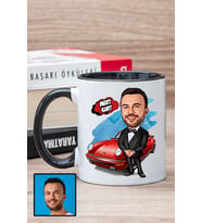 Erkeğe Hediye Kişiye Özel Karikatürlü Siyah Kupa Bardak
