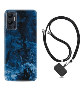 Infınix Hot 12 Kılıf Silikon Boyun Askılı İpli Desenli Silikon Blue Zigzag 1687