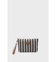 Luna Blu Kadın Çizgili Keten Kanvas Clutch Çanta (Siyah)