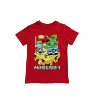 Minecraft baskılı pamuklu penye kumaş yazlık çocuk tişört (Kırmızı)