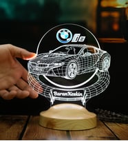 BMW i8 Tutkunlarına Özel 3D Kişiye Özel LED Lamba – BMW i8 Araba Hediyesi - (2014–2020)