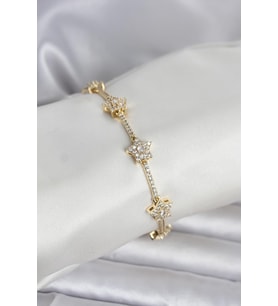 Pirinç Gold Renk Yıldız Model Zirkon Taşlı Kadın Bileklik - TJ-BB8410