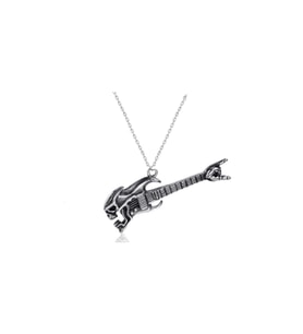 Gitar Gitarsit Gotik Tarz Kolye Kadın - Erkek (Gümüş)