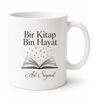 Bir Kitap Bin Hayat Yazılı Baskılı Porselen Kupa Bardak Kitap Hediye