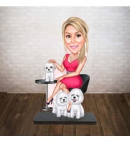 KİŞİYE ÖZEL KARİKATÜR üç köpekli kadın BİBLOSU