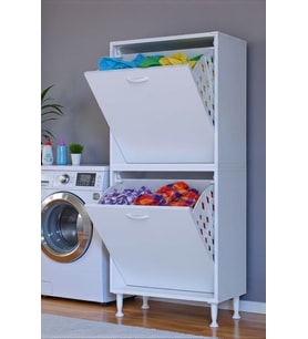 Eliusta Veluna 55 cm Kirli Çamaşır Sepetli Dolap Banyo Dolabı Beyaz 55x138x32,5 cm 2 Sepetli Dolap