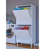 Eliusta Veluna 55 cm Kirli Çamaşır Sepetli Dolap Banyo Dolabı Beyaz 55x138x32,5 cm 2 Sepetli Dolap