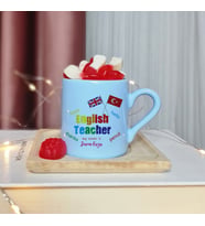 English Teacher ( İngilizce Öğretmeni ) Tasarımlı Kişiye Özel Mavi Türk Kahvesi Fincan