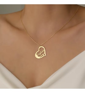 Kişiye Özel Tasarım Kalp Model İsim Kolye 925K Gümüş (Gold)