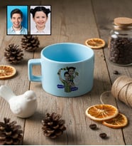 Kişiye Özel Karikatürlü Sarı Lacivert Taraftar Baba Kız Lüks Pastel Fincan Babalar Günü Hediyesi