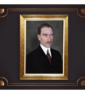 Altın Varaklı Çerçeveli Paspartulu Atatürk Tablo nl02A500 (Gold)
