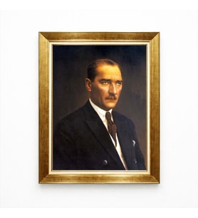 Tablore Atatürk Yağlı Boya Görünümlü Sanat Tablosu - Şık Gold Çerçeveli Duvar Dekoru