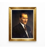 Tablore Atatürk Yağlı Boya Görünümlü Sanat Tablosu - Şık Gold Çerçeveli Duvar Dekoru