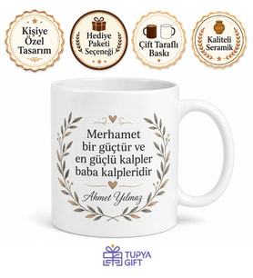Merhametli Baba Yazılı Kupa Bardak Babalar Günü Özel Hediye Porselen