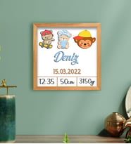 BK Gift Kabartma Figürlü Yeni Doğan Erkek Bebek Doğum Panosu Ahşap Tablo