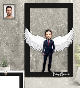 Kişiye Özel Babalar Günü Baba Karikatürlü 3D Ahşap Tablo Model-1