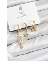 Pirinç Zİrkon Taşlı Ay Ve Hilal Model Gold Renk 3'lü Kadın Küpe 5886 - SSSSSS9899-9713