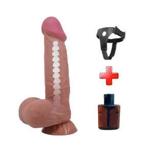 OdinsShop Belden Bağlamalı 21,8 cm Kıkırdak Yapılı Çift Katmanlı Gerçekçi Melez Dildo Penis